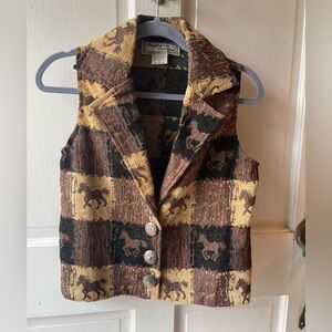 Women's Tapes Rustic Horse Western Patterned Vest with Silver-toned Buttons Sz S